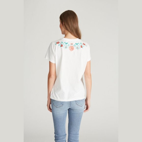 NEW Driftwood White T-Shirt Floral Embroidered Short Sleeve Tee DW-T40360A - Picture 2 of 2
